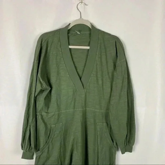 Free People Just Because Onesie Jumpsuit One Piece Green Lounge Long Sleeve - Picture 3 of 4